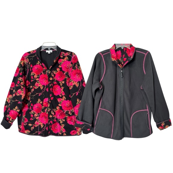 Floral Black and Pink Women's Jacket - Picture 1 of 8